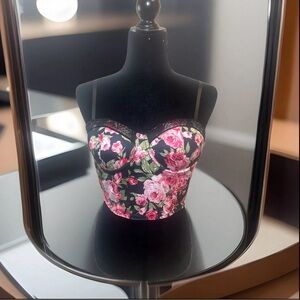 SHEIN Floral Rose Print Bustier Crop Top..